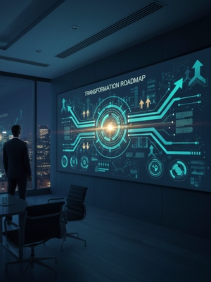 Executive analyzing transformation roadmap